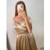 Šaty carmen dlouhé na ramínka elegantní saténové dámské (S/M ONE SIZE) ITALSKÁ MÓDA IMPBB22B22735/DR (Velikost S/M/L, Barva béžová)