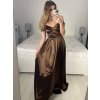 Šaty carmen dlouhé na ramínka elegantní saténové dámské (S/M ONE SIZE) ITALSKÁ MÓDA IMPBB22B22735/DR (Velikost S/M/L, Barva béžová)