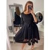 Šaty elegantní společenské dlouhý rukáv dámské (S/M ONE SIZE) ITALSKá MóDA IM322282 (Velikost S/M/L, Barva Černá)