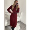 Šaty pletené rolákové s páskem dlouhý rukáv dámské (S/M ONE SIZE) ITALSKÁ MÓDA IM422NOEMI (Velikost S/M/L, Barva fialová)