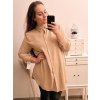 Košile oversize prodloužená dlouhý rukáv dámská (L/XL ONE SIZE) ITALSKÁ MÓDA IMWC222871/DR (Velikost S/M/L, Barva tmavě béžová)