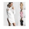 Šaty pletené svetr prodloužený s rolákem dámské (S/M ONE SIZE) ITALSKÁ MÓDA IMD20741/DR (Velikost S/M/L, Barva tmavě béžová)