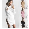 Šaty pletené svetr prodloužený s rolákem dámské (S/M ONE SIZE) ITALSKÁ MÓDA IMD20741/DR (Velikost S/M/L, Barva tmavě béžová)