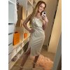 Šaty elegantní společenské dámské (S/M ONE SIZE) ITALSKÁ MÓDA IM322MADEY/DR (Velikost S/M/L, Barva béžová)