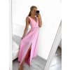 Šaty dlouhé na ramínka společenské elegantní plesové s páskem dámské (S/M ONE SIZE) ITALSKÁ MÓDA IMM22Q52228/DR (Velikost S/M/L, Barva růžová světlá)