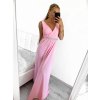 Šaty dlouhé na ramínka společenské elegantní plesové s páskem dámské (S/M ONE SIZE) ITALSKÁ MÓDA IMM22Q52228/DR (Velikost S/M/L, Barva růžová světlá)