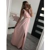 Šaty dlouhé na ramínka společenské elegantní plesové s páskem dámské (S/M ONE SIZE) ITALSKÁ MÓDA IMM22Q52228/DR (Velikost S/M/L, Barva růžová světlá)