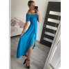 Šaty carmen dlouhé letní přes ramena dámské (S/M ONE SIZE) ITALSKÁ MÓDA IMM22399/DUR (Velikost S/M/L, Barva modrá)