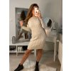 Šaty pletené dlouhý rukáv dámské (S/M ONE SIZE) ITALSKÁ MÓDA IMWB22233/DR (Velikost S/M/L, Barva béžová)