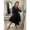 Šaty košilové saténové  dlouhý rukáv dámské (S/M ONE SIZE) ITALSKá MóDA IM322329/DR (Velikost S/M/L, Barva Černá)