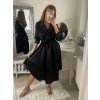 Šaty košilové saténové  dlouhý rukáv dámské (S/M ONE SIZE) ITALSKá MóDA IM322329/DR (Velikost S/M/L, Barva Černá)