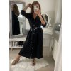 Šaty košilové s páskem dlouhý rukáv dámské (S/M ONE SIZE) ITALSKÁ MÓDA IMPBB22E9511/DUR (Velikost S/M/L, Barva Černá)