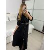 Šaty košilové s páskem dlouhý rukáv dámské (S/M ONE SIZE) ITALSKÁ MÓDA IMPBB22E9511/DUR (Velikost S/M/L, Barva Černá)