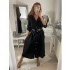 Šaty košilové s páskem dlouhý rukáv dámské (S/M ONE SIZE) ITALSKÁ MÓDA IMPBB22E9511/DUR (Velikost S/M/L, Barva Černá)
