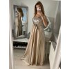 Šaty dlouhé plesové elegantní na ramínka dámské (S/M ONE SIZE) ITALSKÁ MÓDA IMPBB22O5728/DR (Velikost S/M/L, Barva béžová)