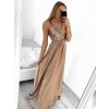 Šaty dlouhé plesové elegantní na ramínka dámské (S/M ONE SIZE) ITALSKÁ MÓDA IMPBB22O5728/DR (Velikost S/M/L, Barva béžová)