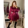 Šaty krátké košilové saténové dlouhý rukáv dámské (S/M ONE SIZE) ITALSKÁ MÓDA IMM22LS25366/DR (Velikost S/M/L, Barva Černá)