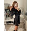 Šaty krátké košilové saténové dlouhý rukáv dámské (S/M ONE SIZE) ITALSKÁ MÓDA IMM22LS25366/DR (Velikost S/M/L, Barva Černá)