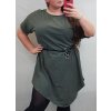 Šaty krátký rukáv oversize dámské nadrozměr s páskem (XL/2XL) ITALSKÁ MÓDA IM421443 (Velikost XL/2XL, Barva zelená khaki)