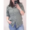 Košile lněná dlouhý rukáv dámská nadrozměr (M/L ONE SIZE) ITALSKá MóDA IM722037/DR (Velikost M/L, Barva zelená khaki)