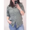 Košile lněná dlouhý rukáv dámská nadrozměr (M/L ONE SIZE) ITALSKá MóDA IM722037/DR (Velikost M/L, Barva zelená khaki)