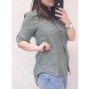 Košile lněná dlouhý rukáv dámská nadrozměr (M/L ONE SIZE) ITALSKá MóDA IM722037/DR (Velikost M/L, Barva zelená khaki)