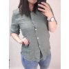 Košile lněná dlouhý rukáv dámská nadrozměr (M/L ONE SIZE) ITALSKá MóDA IM722037/DR (Velikost M/L, Barva zelená khaki)