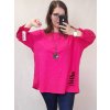 Tunika s přívěškem krátký rukáv dámská nadrozměrná (3XL/4XL ONE SIZE) ITALSKÁ MÓDA IMWQ22015/DR (Velikost 3XL/4XL, Barva tmavě růžová)