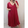 Šaty dlouhé maxi oversize krátký rukáv dámské viskoza nadrozměr (3XL/4XL/5XL ONE SIZE) ITALSKÁ MÓDA IMC22380/DR (Velikost 3XL/4XL, Barva Černá)