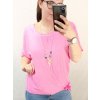 Tunika krátký rukáv s přívěskem dámská nadrozměr (2xl/3XL/4XL ONE SIZE) ITALSKÁ MÓDA IM422386/DR (Velikost 2XL/3XL, Barva růžová)