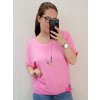 Tunika krátký rukáv s přívěskem dámská nadrozměr (2xl/3XL/4XL ONE SIZE) ITALSKÁ MÓDA IM422386/DR (Velikost 2XL/3XL, Barva růžová)