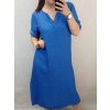Šaty letní krátký rukáv lněné dámské nadrozměr (L/XL/2XL ONE SIZE) ITALSKÁ MÓDA IMC22444/DR (Velikost XL/2XL, Barva Černá)