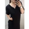 Šaty letní krátký rukáv lněné dámské nadrozměr (L/XL/2XL ONE SIZE) ITALSKÁ MÓDA IMC22444/DR (Velikost XL/2XL, Barva Černá)