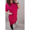 Šaty bavlněné volnočasové krátký rukáv dámské nadrozměr (XL/2XL ONE SIZE) ITALSKÁ MODA IM422103 (Velikost XL/2XL, Barva tmavě růžová)