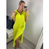 Šaty oversize s kapucí lněné krátký rukáv dámská nadrozměr (L/XL/2XL ONE SIZE) ITALSKá MóDA IM522181 (Velikost XL/2XL, Barva žlutá)