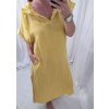 Šaty oversize s kapucí lněné krátký rukáv dámská nadrozměr (L/XL/2XL ONE SIZE) ITALSKá MóDA IM522181 (Velikost XL/2XL, Barva žlutá)