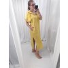 Šaty oversize s kapucí lněné krátký rukáv dámská nadrozměr (L/XL/2XL ONE SIZE) ITALSKá MóDA IM522181 (Velikost XL/2XL, Barva žlutá)