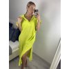 Šaty oversize s kapucí lněné krátký rukáv dámská nadrozměr (L/XL/2XL ONE SIZE) ITALSKá MóDA IM522181 (Velikost XL/2XL, Barva žlutá)