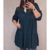 Šaty oversize volnočasové 3/4 rukáv dámské nadrozměr (XL/2XL ONE SIZE) ITALSKÁ MÓDA IMD22440/DR (Velikost XL/2XL, Barva béžová)