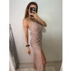 Šaty elegantní společenské dlouhé na ramínka třpytivé dámské (S/M ONE SIZE) ITALSKá MóDA IMM2255333/DU (Velikost S/M/L, Barva béžová)