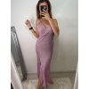Šaty elegantní společenské dlouhé na ramínka třpytivé dámské (S/M ONE SIZE) ITALSKá MóDA IMM2255333/DU (Velikost S/M/L, Barva béžová)