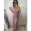 Šaty elegantní společenské dlouhé na ramínka třpytivé dámské (S/M ONE SIZE) ITALSKá MóDA IMM2255333/DU (Velikost S/M/L, Barva béžová)