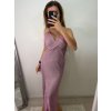 Šaty elegantní společenské dlouhé na ramínka třpytivé dámské (S/M ONE SIZE) ITALSKá MóDA IMM2255333/DU (Velikost S/M/L, Barva béžová)