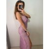 Šaty elegantní společenské dlouhé na ramínka třpytivé dámské (S/M ONE SIZE) ITALSKá MóDA IMM2255333/DU (Velikost S/M/L, Barva béžová)