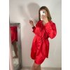 Šaty saténové košilové s páskem dlouhý rukáv dámské (S/M ONE SIZE) ITALSKÁ MÓDA IMWD223001/DR (Velikost S/M/L, Barva béžová)
