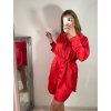 Šaty saténové košilové s páskem dlouhý rukáv dámské (S/M ONE SIZE) ITALSKÁ MÓDA IMWD223001/DR (Velikost S/M/L, Barva béžová)