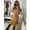 Šaty pletené s rolákem dlouhý rukáv dámské (S/M ONE SIZE) ITALSKÁ MÓDA IMPLI228404/DR (Velikost S/M/L, Barva béžová)