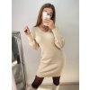 Šaty úpletové elegantní dlouhý rukáv dámské (S/M ONE SIZE) FRANCOUZSKÁ MÓDA FMWT22F52397/DR (Velikost S/M/L, Barva béžová)