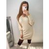 Šaty úpletové elegantní dlouhý rukáv dámské (S/M ONE SIZE) FRANCOUZSKÁ MÓDA FMWT22F52397/DR (Velikost S/M/L, Barva béžová)