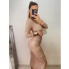 Souprava třpytivá flitrová sukně a top dlouhý rukáv dámská (S/M ONE SIZE) ITALSKÁ MÓDA IMWE224031/DU (Velikost S/M/L, Barva béžová)